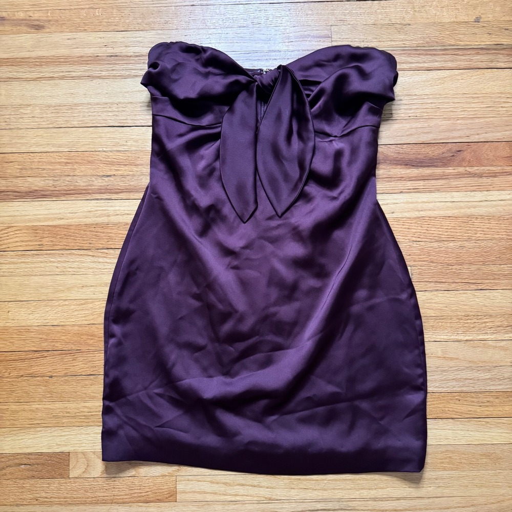 Ramy Brook Orion Satin Bodice Strapless Minidress Women Size 6 Cocktail Bow Plum